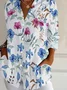 Women Floral Long Sleeve Shirt Spring/Fall Buckle Shirt Collar Daily Casual Top