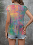 Women Abstract Short Sleeve Tee T-shirt V Neck Printing Casual Summer Graphic Tee Top