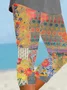 Women Floral Capris Elastic Waist Pants Casual Summer Trousers