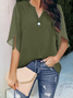 Women Plain Half Sleeve Shirt Summer Split Joint V Neck Daily Casual Top