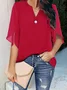 Women Plain Half Sleeve Shirt Summer Split Joint V Neck Daily Casual Top