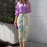 Women Geometric Printing Two-Piece Set Daily Three Quarter Sleeve Casual Spring/Fall Top With Skirt Matching Set