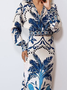 Women Geometric Printing Two-Piece Set Daily Long Sleeve Casual Spring/Fall Top With Skirt Matching Set