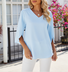 Women Plain Half Sleeve Shirt Summer Split Joint V Neck Daily Casual Top