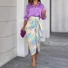 Women Geometric Printing Two-Piece Set Daily Three Quarter Sleeve Casual Spring/Fall Top With Skirt Matching Set