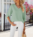 Women Plain Half Sleeve Shirt Summer Split Joint V Neck Daily Casual Top