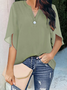 Women Plain Half Sleeve Shirt Summer Split Joint V Neck Daily Casual Top