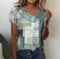 Women Striped Short Sleeve Tee T-shirt Asymmetrical Buckle Casual Summer Top