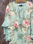 Women Floral Half Sleeve Shirt Summer Printing V Neck Daily Casual Top