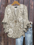 Women Floral Half Sleeve Shirt Summer Printing V Neck Daily Casual Top