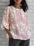 Women's 3D Floral Print Half Sleeve Casual Blouse
