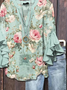 Women Floral Half Sleeve Shirt Summer Printing V Neck Daily Casual Top