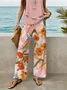 Women Floral Printing Two-Piece Set Daily Sleeveless Casual Summer Top With Pants Matching Set
