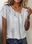 Women Striped Short Sleeve Tee T-shirt Asymmetrical Buckle Casual Summer Top