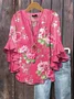 Women Floral Half Sleeve Shirt Summer Printing V Neck Daily Casual Top