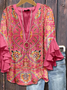 Women Floral Half Sleeve Shirt Summer Printing V Neck Daily Casual Top
