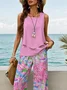Women Floral Printing Two-Piece Set Daily Sleeveless Casual Summer Top With Pants Matching Set