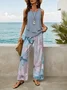 Women Floral Printing Two-Piece Set Daily Sleeveless Casual Summer Top With Pants Matching Set