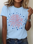 Women Flag Short Sleeve Tee T-shirt Crew Neck Casual Summer Top