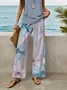 Women Floral Printing Two-Piece Set Daily Sleeveless Casual Summer Top With Pants Matching Set