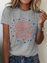 Women Flag Short Sleeve Tee T-shirt Crew Neck Casual Summer Top
