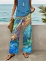 Women Abstract Printing Two-Piece Set Daily Sleeveless Casual Summer Top With Pants Matching Set