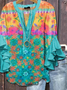 Women Floral Half Sleeve Shirt Summer Printing V Neck Daily Casual Top