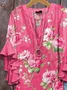 Women Floral Half Sleeve Shirt Summer Printing V Neck Daily Casual Top