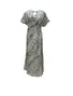 Women Color Block Short Sleeve Summer Printing Dress V Neck Daily Casual Maxi Hip Skirt A-Line Dress