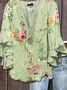 Women Floral Half Sleeve Shirt Summer Printing V Neck Daily Casual Top