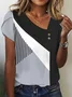 Women Striped Short Sleeve Tee T-shirt Asymmetrical Buckle Casual Summer Top