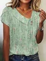 Women Striped Short Sleeve Tee T-shirt Asymmetrical Buckle Casual Summer Top