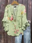 Women Floral Half Sleeve Shirt Summer Printing V Neck Daily Casual Top