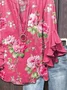 Women Floral Half Sleeve Shirt Summer Printing V Neck Daily Casual Top