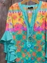Women Floral Half Sleeve Shirt Summer Printing V Neck Daily Casual Top