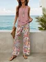 Women Floral Printing Two-Piece Set Daily Sleeveless Casual Summer Top With Pants Matching Set