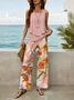 Women Floral Printing Two-Piece Set Daily Sleeveless Casual Summer Top With Pants Matching Set