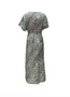 Women Color Block Short Sleeve Summer Printing Dress V Neck Daily Casual Maxi Hip Skirt A-Line Dress
