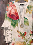 Women Floral Half Sleeve Shirt Summer Printing V Neck Daily Casual Top