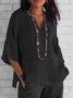 Women Plain Half Sleeve Blouse Summer V Neck Daily Casual Top