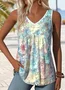 Women Floral Sleeveless Tee T-shirt V Neck Casual Summer Top