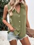 Women Sleeveless Tank Top Camisole Summer Plain Buckle Stand Collar Daily Casual Top