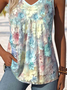 Women Floral Sleeveless Tee T-shirt V Neck Casual Summer Top