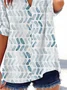 Women Geometric Short Sleeve Shirt Summer Printing V Neck Daily Casual Top
