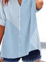 Women Striped Short Sleeve Shirt Summer Printing V Neck Daily Casual Top