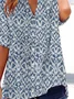 Women Abstract Short Sleeve Shirt Summer Printing V Neck Daily Casual Top