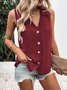 Women Sleeveless Tank Top Camisole Summer Plain Buckle Stand Collar Daily Casual Top