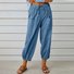 Women Plain Ankle Pants Elastic Waist Pants Casual Spring/Fall Trousers