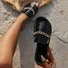 Summer Crocodile Pattern Large Size Outdoor Flat Slippers Women's Metal Chain Fashionable Beach Slippers
