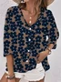 Women Floral Three Quarter Sleeve Blouse Spring/Fall Printing V Neck Daily Vintage Top
